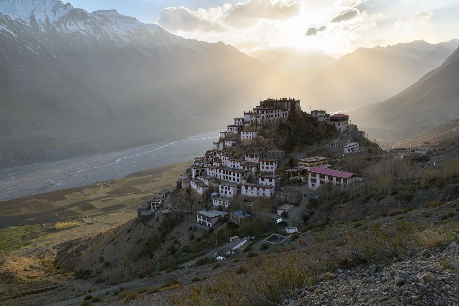 Key Monastery at sunrise in Spiti Valley, Himachal Pradesh